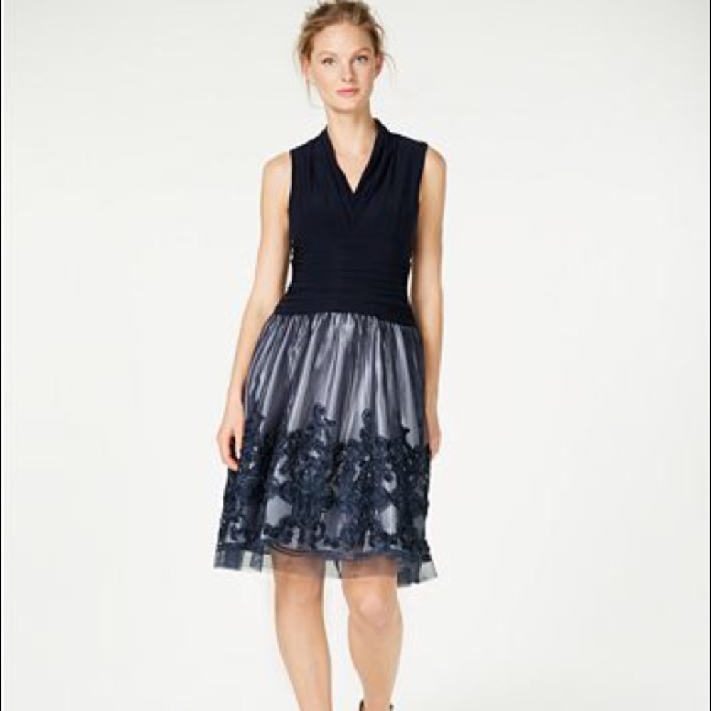 SNLY Navy Cocktail Dress.  Silver grey  underlay.